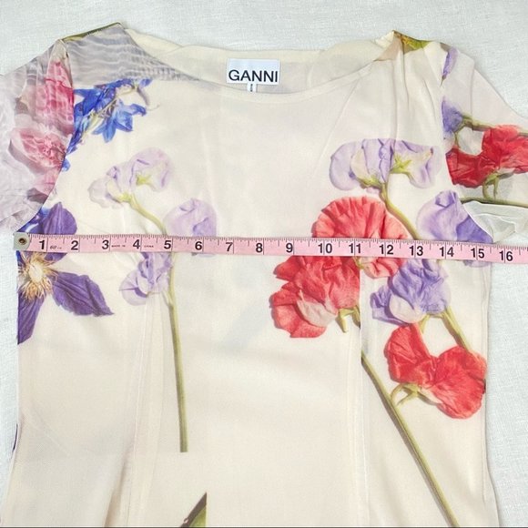 GANNI Printed Bold Floral Mesh Maxi Dress - Picture 10 of 14